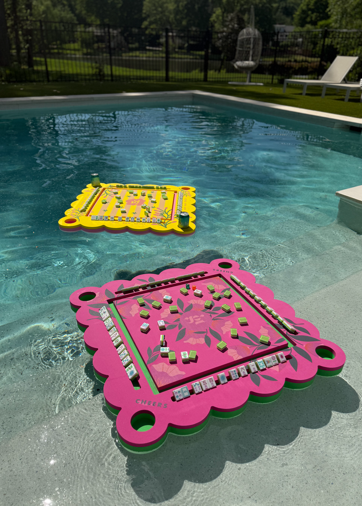 Floating Mahjong Tile Mat in Neon Floral Pink (preorder)