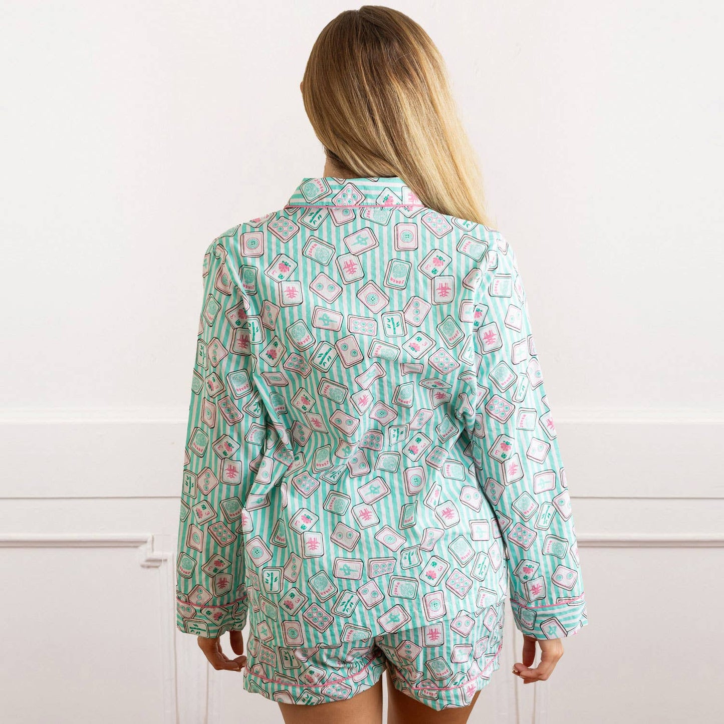 Mahjong Stripe PJ Set with Shorts & Long Sleeve Top