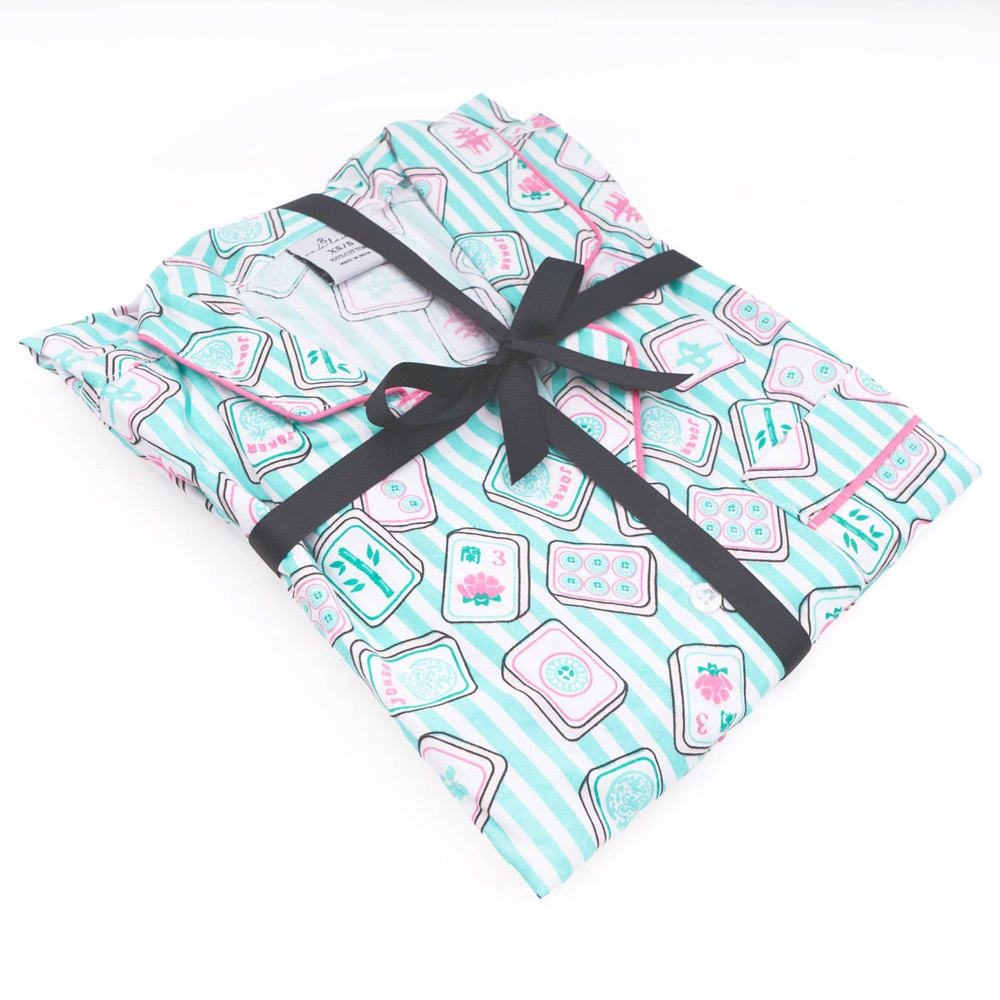 Mahjong Stripe PJ Set with Shorts & Long Sleeve Top