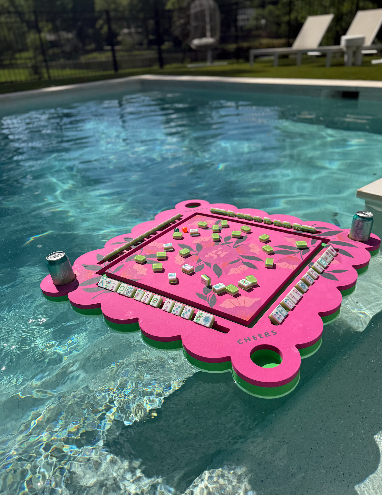 Floating Mahjong Tile Mat in Neon Floral Pink (preorder)