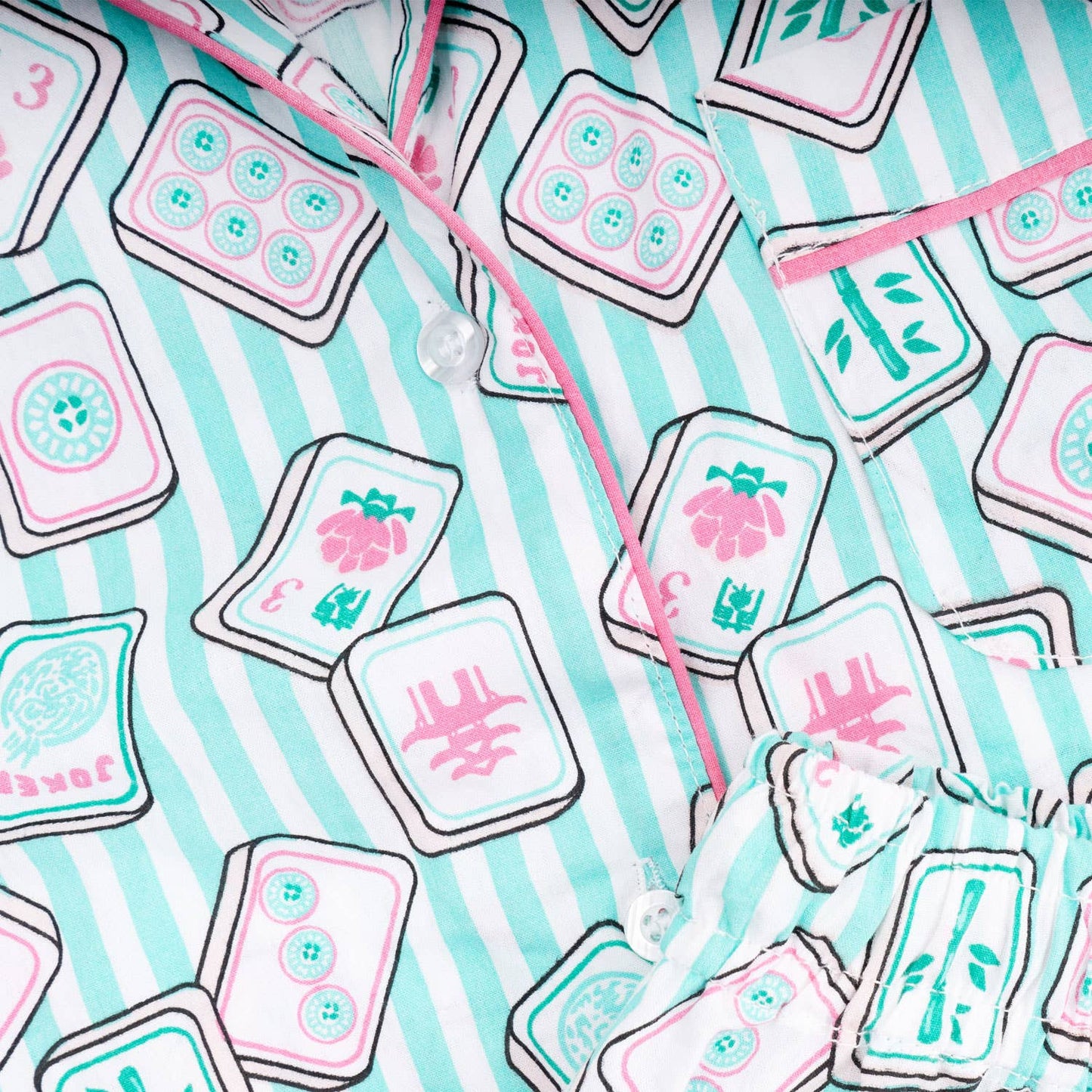 Mahjong Stripe PJ Set with Shorts & Long Sleeve Top