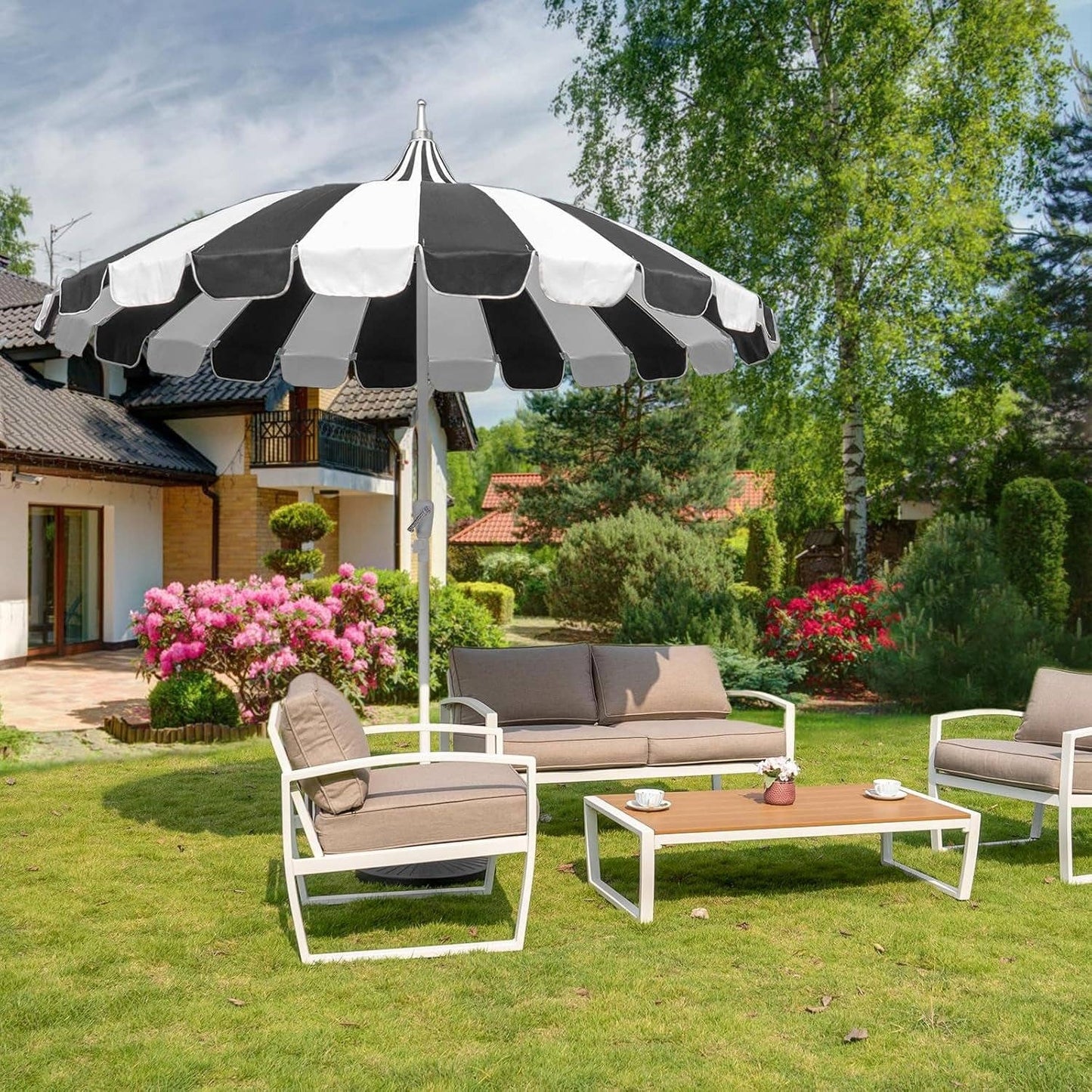 Eight Foot Pagoda Patio Umbrella With UV Protection