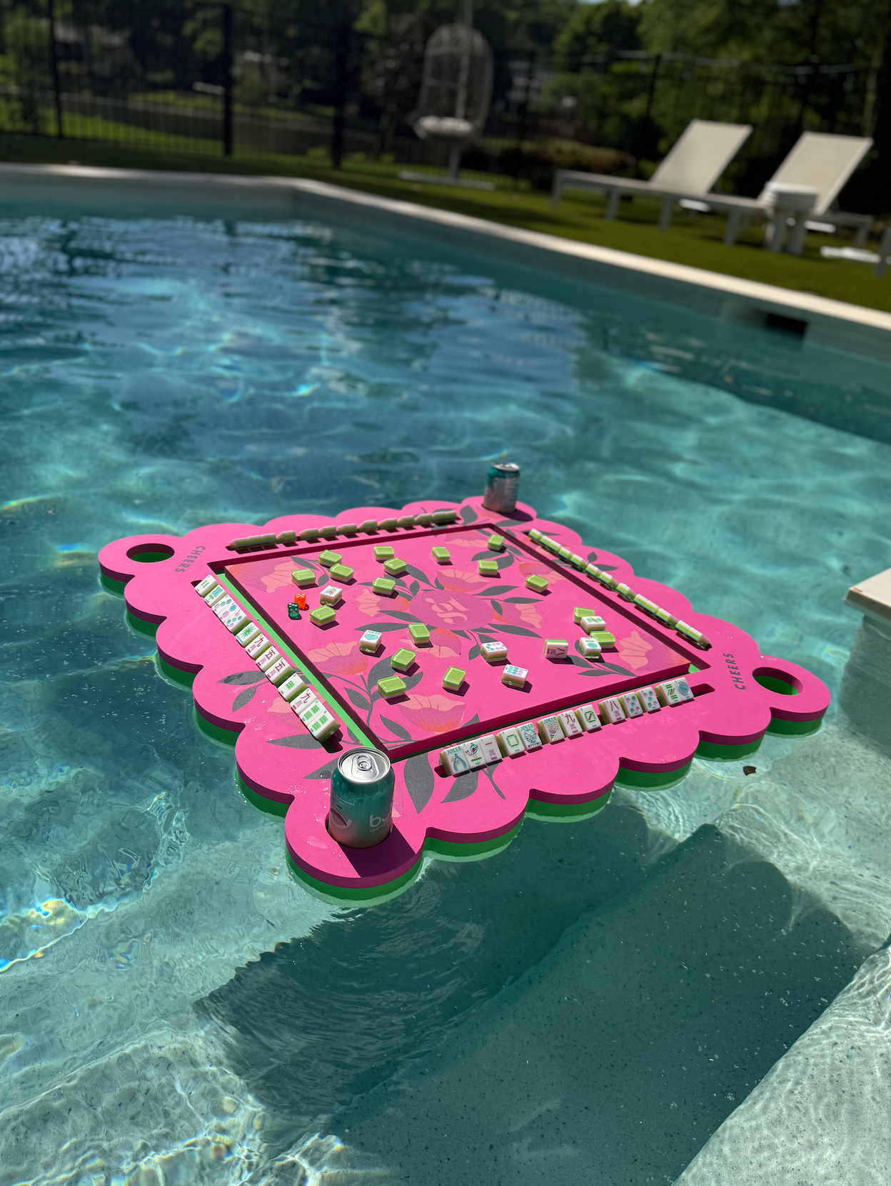 Floating Mahjong Tile Mat in Neon Floral Pink (preorder)