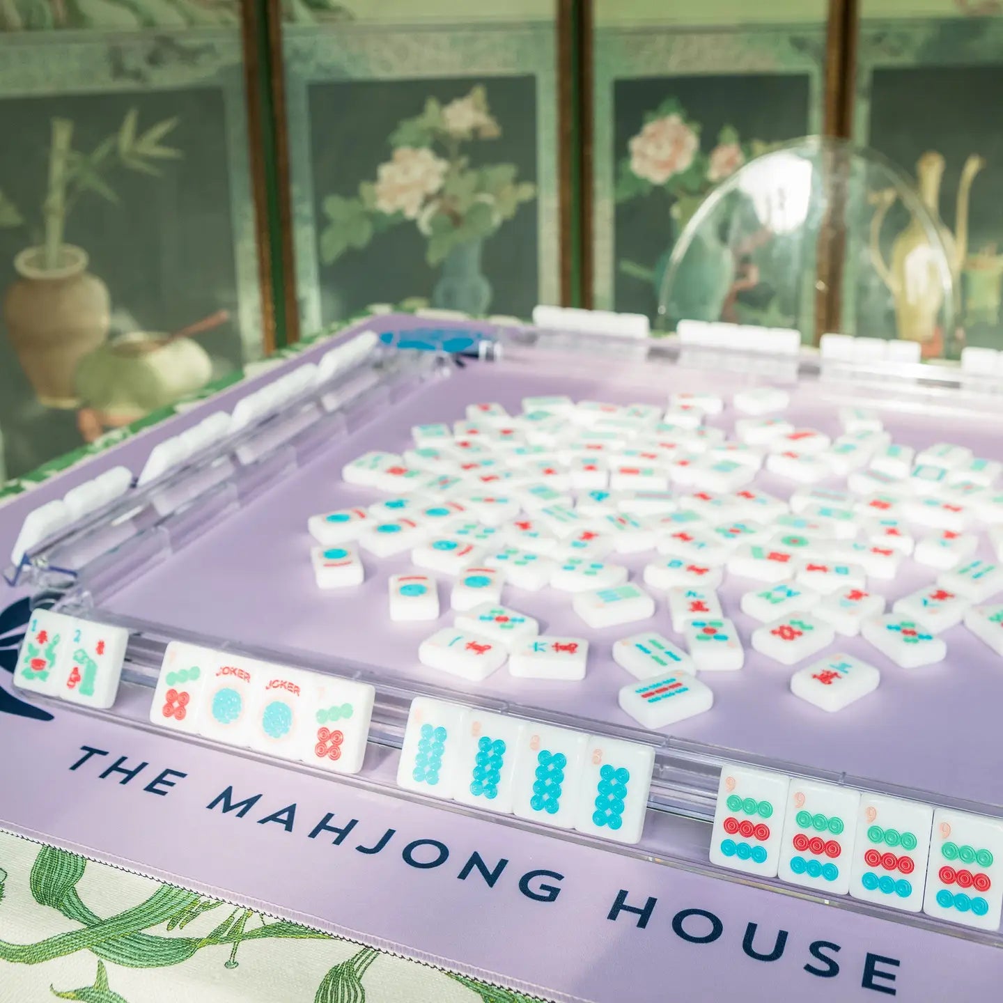 Blue Peony Mahjong Mat