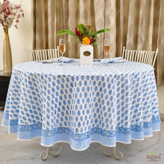 Fabricrush Blue Leaf Print Round Tablecloth Home Decor