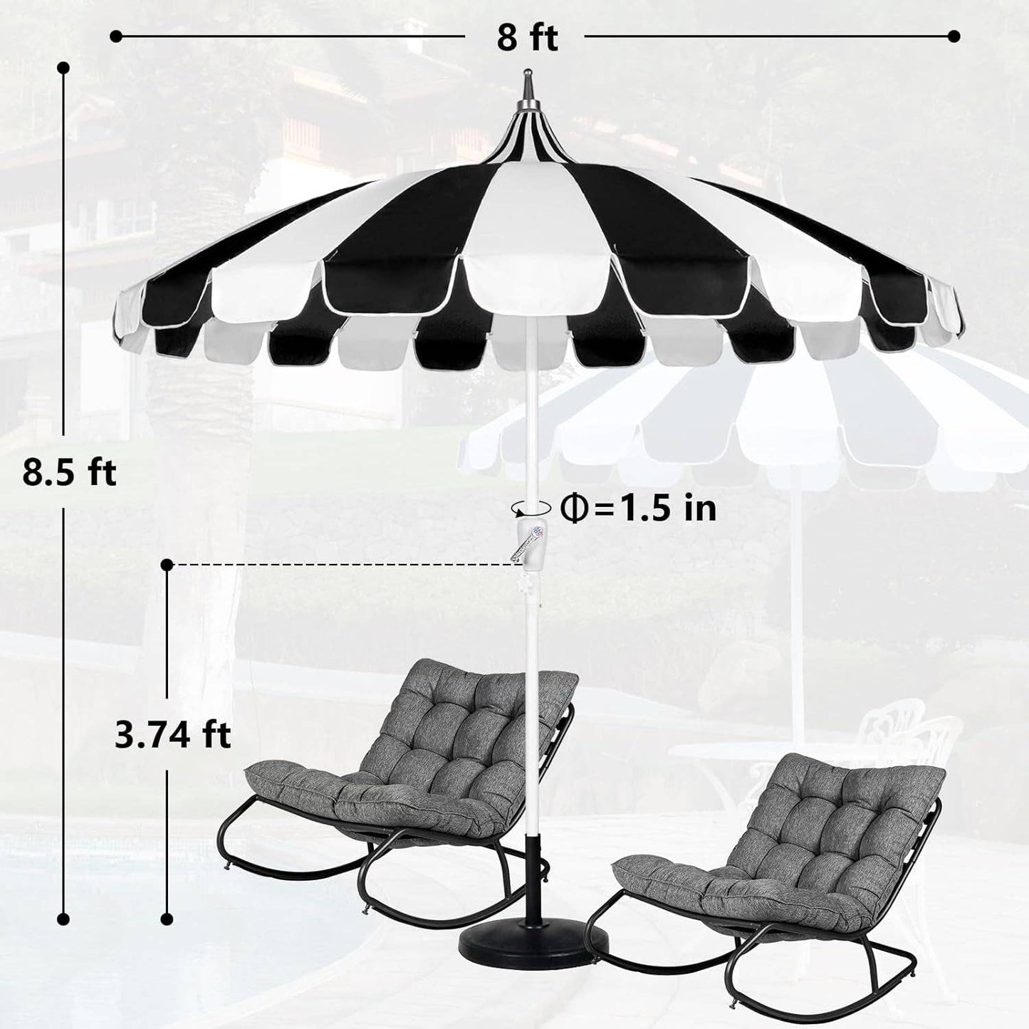 Eight Foot Pagoda Patio Umbrella With UV Protection