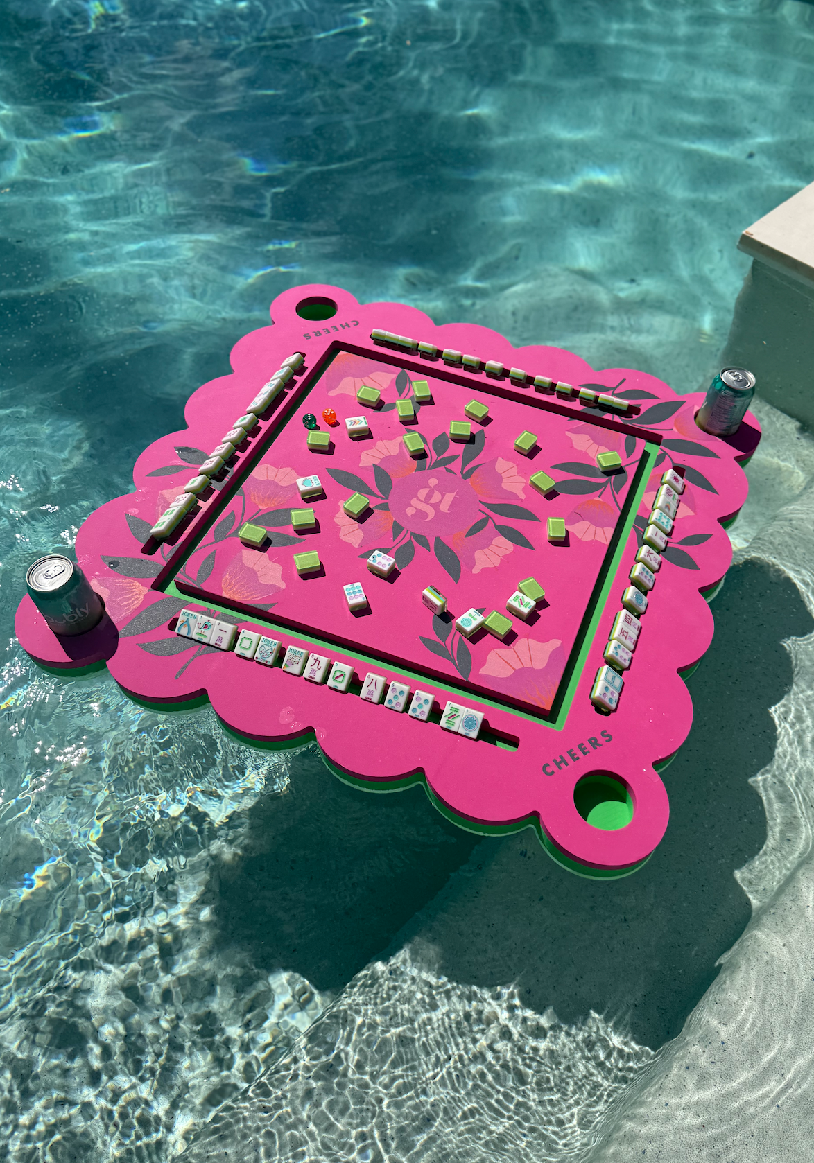 Floating Mahjong Tile Mat in Neon Floral Pink (preorder)