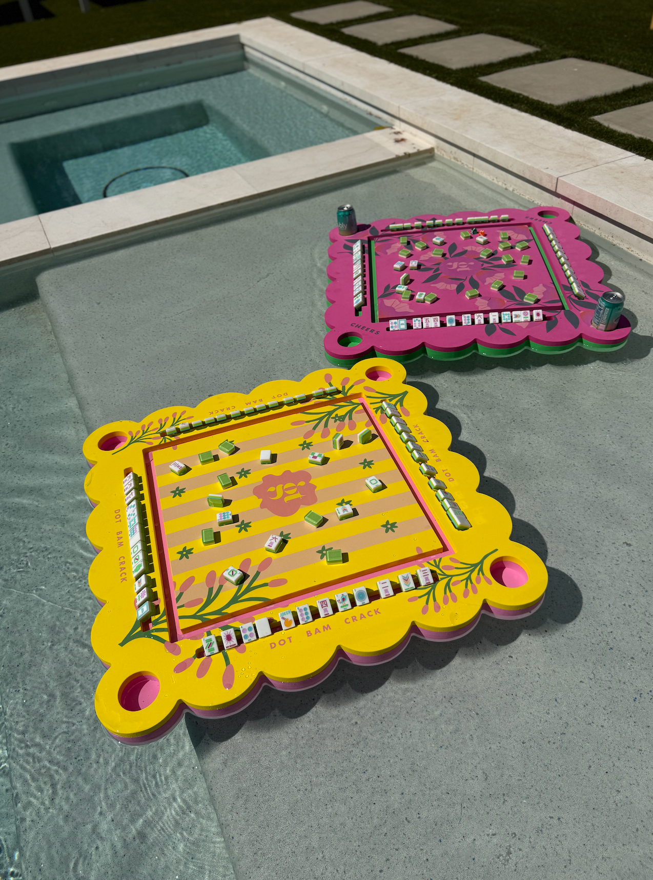 Floating Mahjong Tile Mat in Neon Floral Pink (preorder)