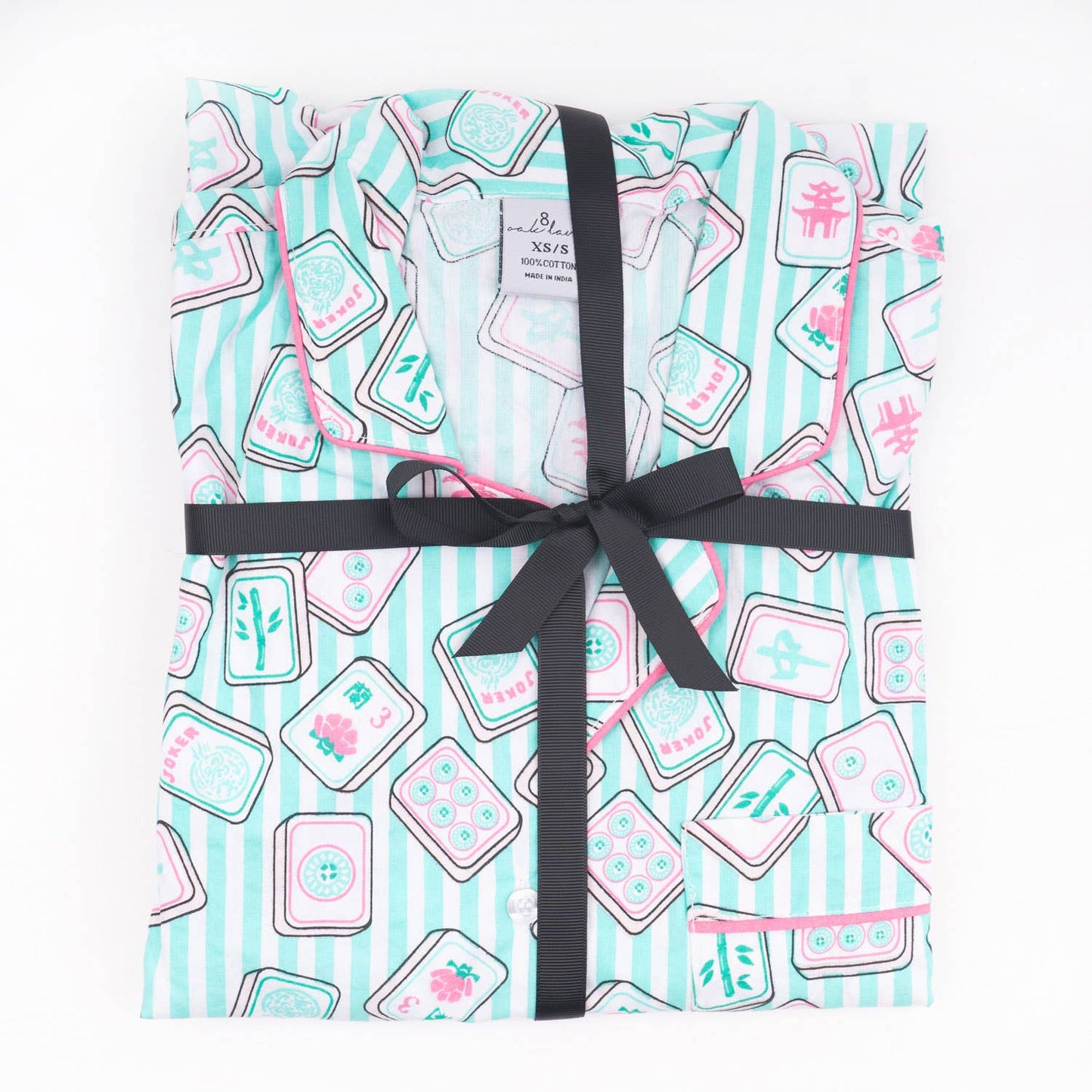 Mahjong Stripe PJ Set with Shorts & Long Sleeve Top